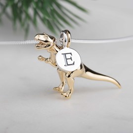 Personalised T Rex Necklace Personalised Solid Silver T Rex Necklace Gold