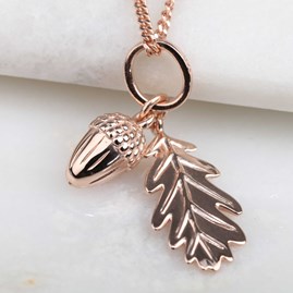 Personalised Sterling Silver Acorn And Leaf Pendant Personalised Acorn And Leaf Rose Gold Pendant