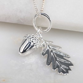 Personalised Sterling Silver Acorn And Leaf Pendant