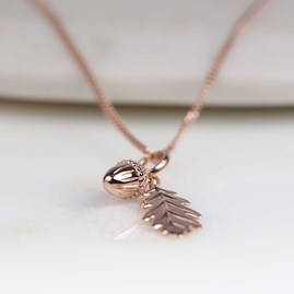 Personalised Sterling Silver Acorn And Leaf Pendant Personalised Acorn And Leaf Rose Gold Pendant