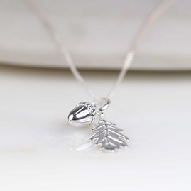 Personalised Sterling Silver Acorn And Leaf Pendant