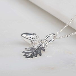 Personalised Sterling Silver Acorn And Leaf Pendant Personalised Acorn And Leaf Silver Pendant