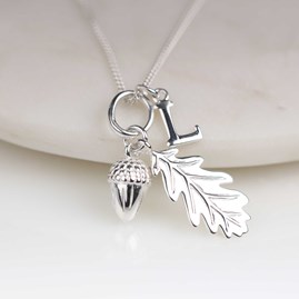 Personalised Sterling Silver Acorn And Leaf Pendant Personalised Acorn And Leaf Silver Pendant