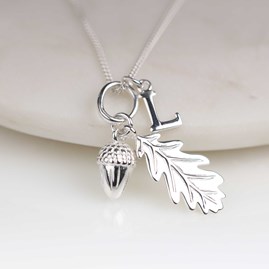 Personalised Sterling Silver Acorn And Leaf Pendant