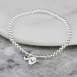 Personalised Skinny Bead Bracelet With Heart Charm Personalised Skinny Bead Bracelet With Heart Charm