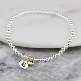 Personalised Skinny Bead Bracelet With Heart Charm Personalised Skinny Bead Bracelet With Heart Charm