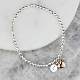 Personalised Skinny Bead Bracelet With Heart Charm Personalised Skinny Bead Bracelet With Heart Charm
