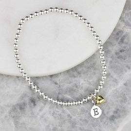 Personalised Skinny Bead Bracelet With Heart Charm Personalised Skinny Bead Bracelet With Heart Charm