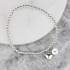 Personalised Skinny Bead Bracelet With Heart Charm Personalised Skinny Bead Bracelet With Heart Charm