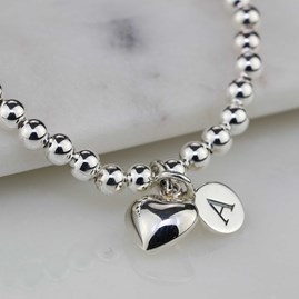 Personalised Skinny Bead Bracelet With Heart Charm Personalised Skinny Bead Bracelet With Heart Charm
