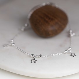 Solid Silver Star And Bead Anklet Solid Silver Star And Bead Anklet