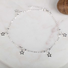 Solid Silver Star And Bead Anklet Solid Silver Star And Bead Anklet