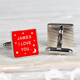Personalised 'I Love You…' Silver Cufflinks Red