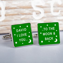 Personalised 'I Love You…' Silver Cufflinks Green