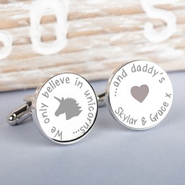 Personalised 'Unicorns And Daddy's' Silver Cufflinks Personalised 'Unicorns And Daddy's' Silver Cufflinks