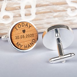 Personalised 'Today My Hand' Cherry Wood Cufflinks Personalised 'Today My Hand' Cherry Wood Cufflinks