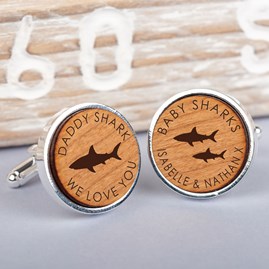 Personalised 'Daddy Shark/Baby Shark' Wooden Cufflinks Personalised 'Daddy Shark/Baby Shark' Wooden Cufflinks
