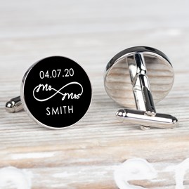 Personalised 'Mr And Mrs' Infinity Cufflinks Personalised 'Mr And Mrs' Infinity Cufflinks