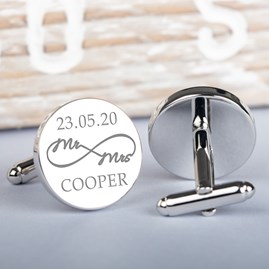 Personalised 'Mr And Mrs' Infinity Cufflinks Personalised 'Mr And Mrs' Infinity Cufflinks