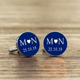 Personalised Initial And Date Cufflinks Royal Blue