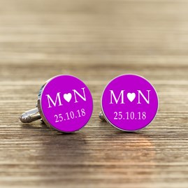 Personalised Initial And Date Cufflinks Purple