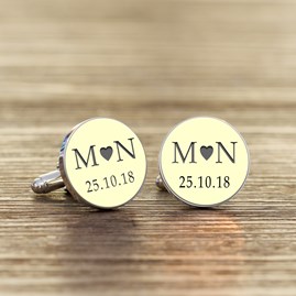 Personalised Initial And Date Cufflinks Cream