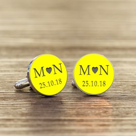 Personalised Initial And Date Cufflinks Yellow