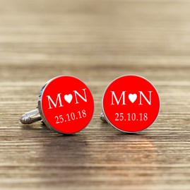 Personalised Initial And Date Cufflinks Red