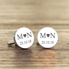 Personalised Initial And Date Cufflinks White