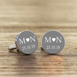 Personalised Initial And Date Cufflinks Grey