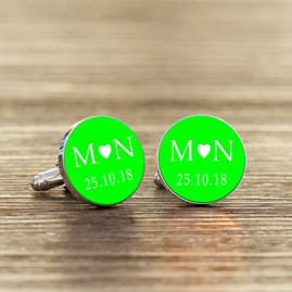 Personalised Initial And Date Cufflinks Green