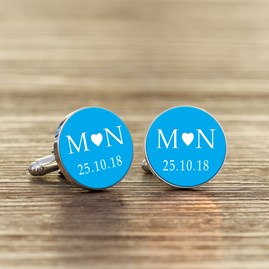 Personalised Initial And Date Cufflinks Blue