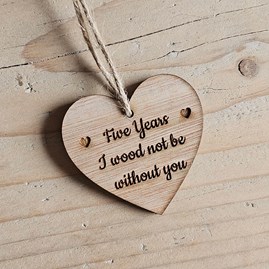 5th Wedding Anniversary Wooden Hanging Heart Card 5th Wedding Anniversary Wooden Hanging Heart Card