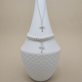 925 Silver Christening Cross Necklace and Bracelet Set 925 Silver Christening Cross Necklace and Bracelet Set