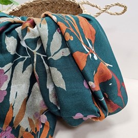 Autumn Leaves Print Scarf in Teal
