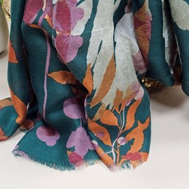 Autumn Leaves Print Scarf in Teal