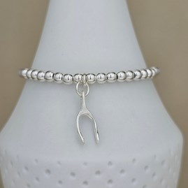 Bead Bracelet with Sterling Silver Wishbone Charm Bead Bracelet with Sterling Silver Wishbone Charm