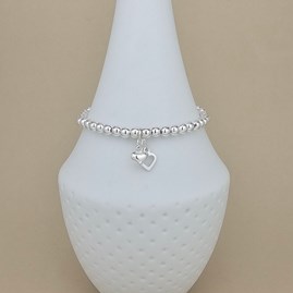 Bead Bracelet with Two Sterling Silver Heart Charms Bead Bracelet with Two Sterling Silver Heart Charms