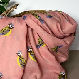Blue Tit Print Scarf in Dusky Pink Blue Tit Print Scarf in Dusky Pink