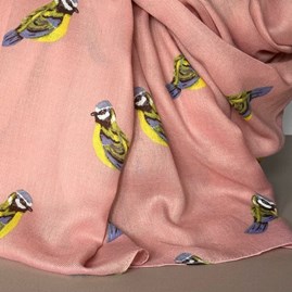 Blue Tit Print Scarf in Dusky Pink Blue Tit Print Scarf in Dusky Pink