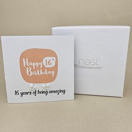 Boxed 16th Birthday Star Stud Earrings Card Boxed 16th Birthday Star Stud Earrings Card