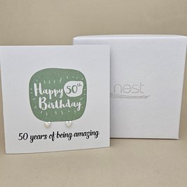 Boxed 50th Birthday Heart Stud Earrings Card Boxed 50th Birthday Heart Stud Earrings Card