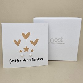 Boxed 'Good Friends' Heart Stud Earrings Card Boxed 'Good Friends' Heart Stud Earrings Card