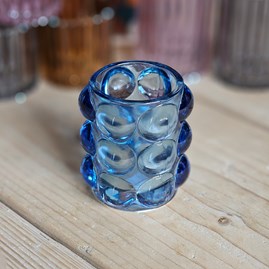 Bubble Glass Blue Medium Tea Light Holder