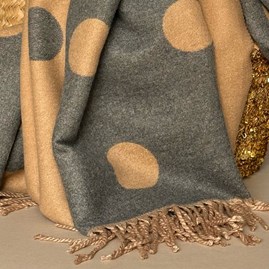 Cashmere Blend Dots Scarf in Camel and Grey Cashmere Blend Dots Scarf in Camel and Grey