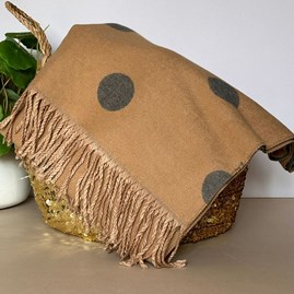 Cashmere Blend Dots Scarf in Camel and Grey Cashmere Blend Dots Scarf in Camel and Grey