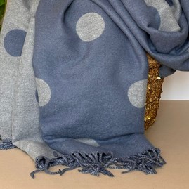 Cashmere Blend Dots Scarf in Denim Blue