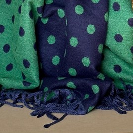 Cashmere Blend Spots Scarf in Green and Navy Blue Cashmere Blend Spots Scarf in Green and Navy Blue