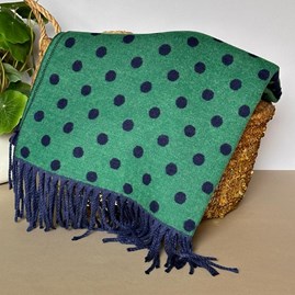 Cashmere Blend Spots Scarf in Green and Navy Blue Cashmere Blend Spots Scarf in Green and Navy Blue
