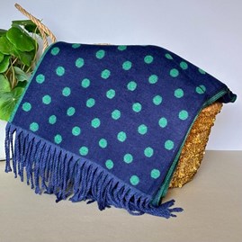 Cashmere Blend Spots Scarf in Green and Navy Blue Cashmere Blend Spots Scarf in Green and Navy Blue